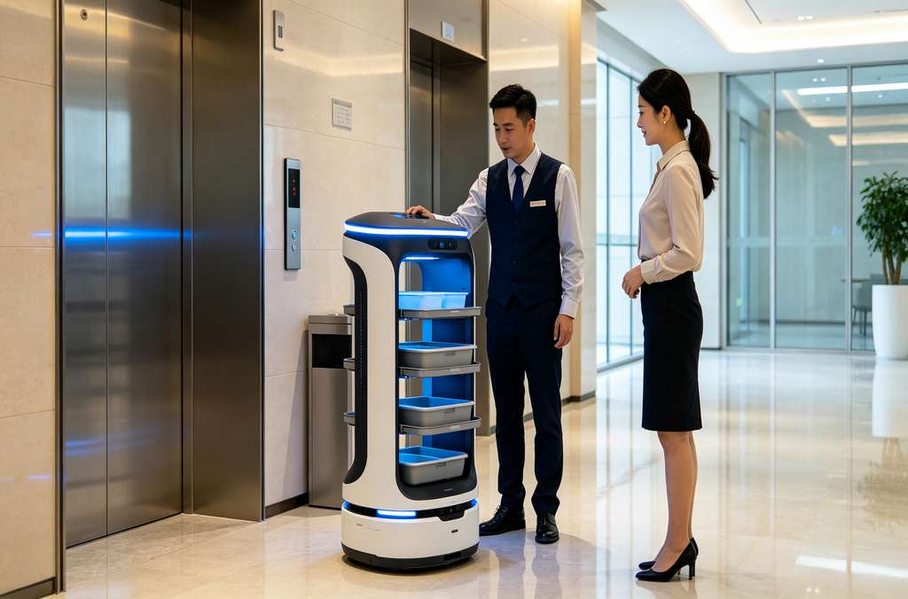 科苑隆送餐机器人梯控 楼宇无人配送通行方案